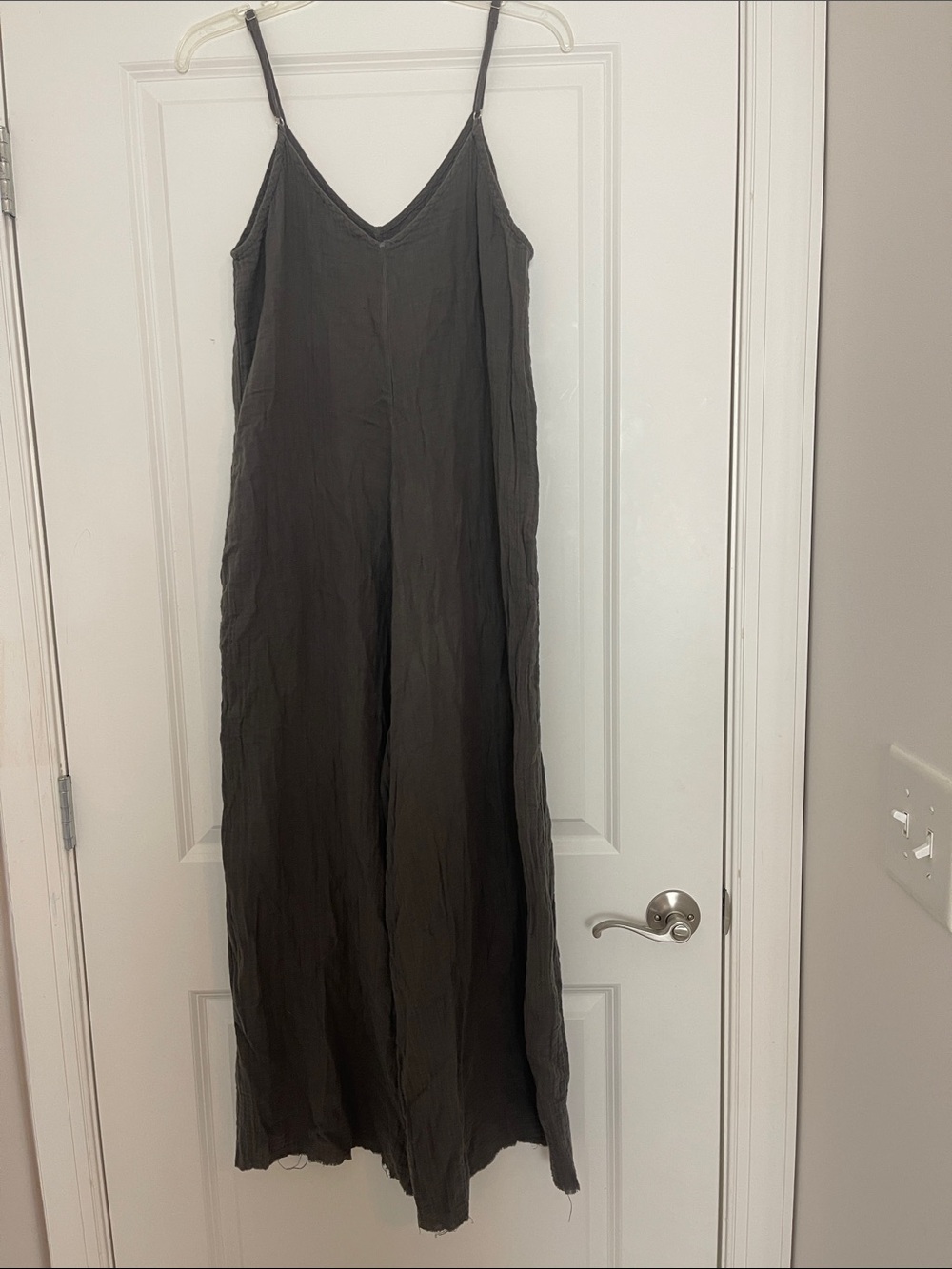 STARK X Brushed Cotton Gauze Jumpsuit Wide Leg Cropped Pockets Small Raw Hem